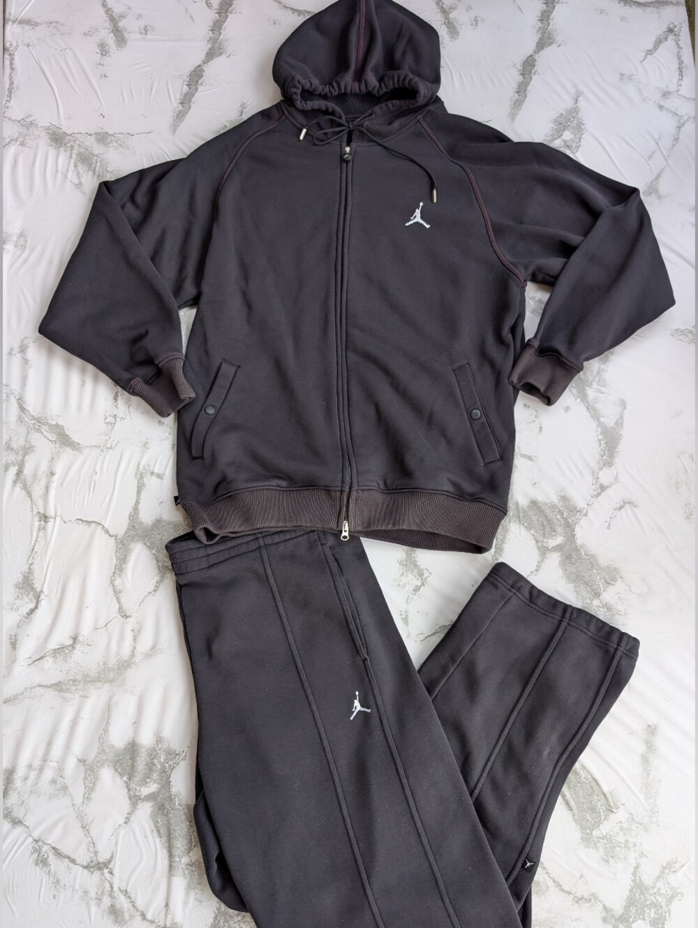 Vintage Jordan Jumpman Logo Full Zip Hoodie Pant Sweatsuit Black Red Mens L XL